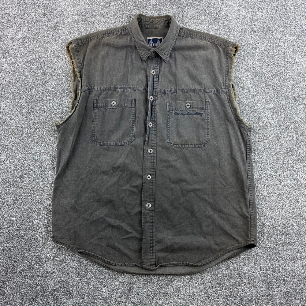 Vintage Harley Davidson Shirt Mens XL Black Cotton Biker Blues Sleeveless Vest
